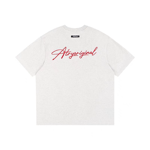 ATRY HEOAR花体刺绣短袖女t恤男宽松复古情侣装美式高街圆领上衣