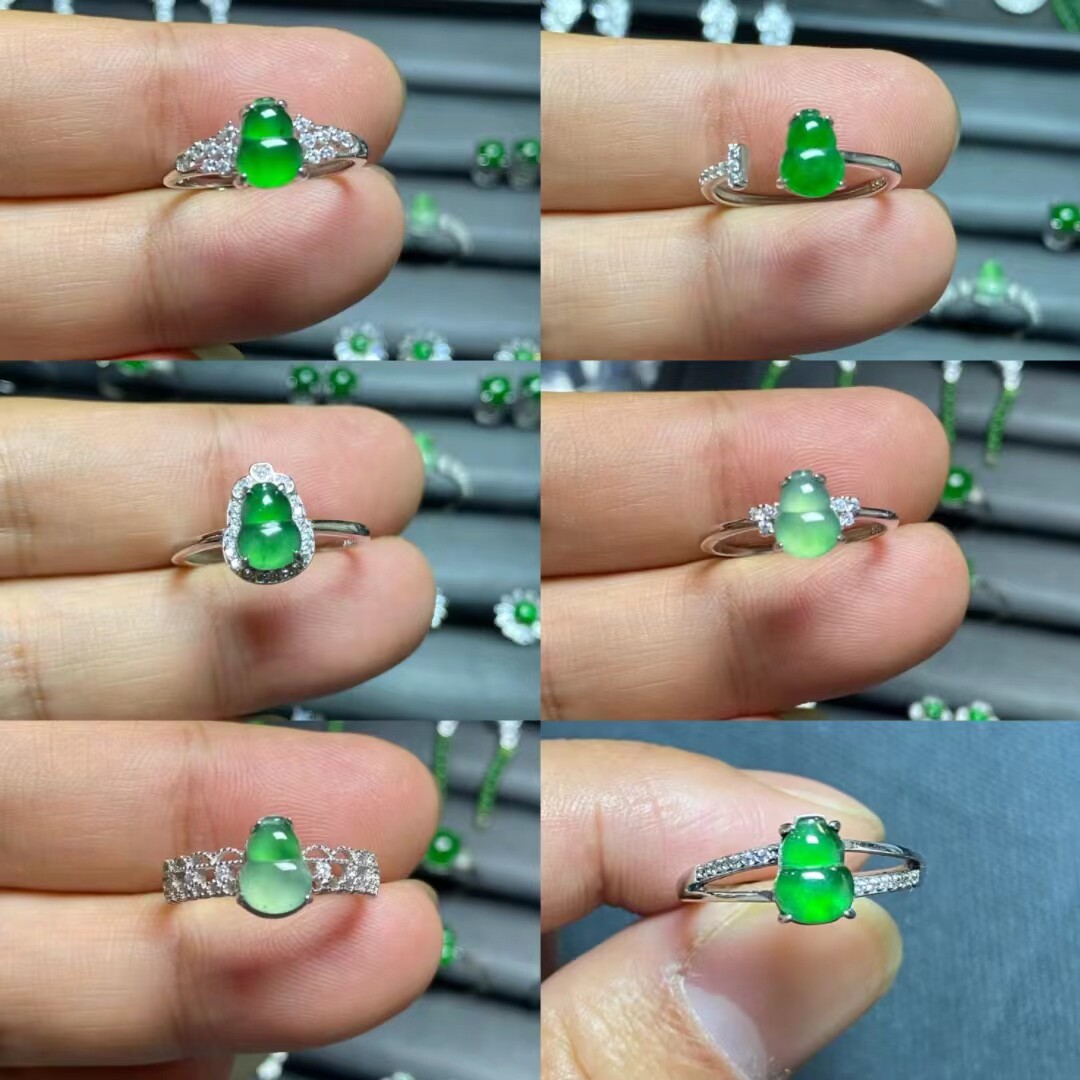S925银镶翡翠满色葫芦戒指特价款