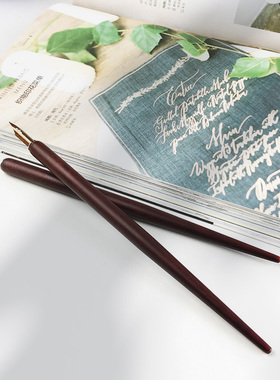 进口Mahogany桃花心木直杆 英文书法蘸水笔杆 圆体意大利体哥特体