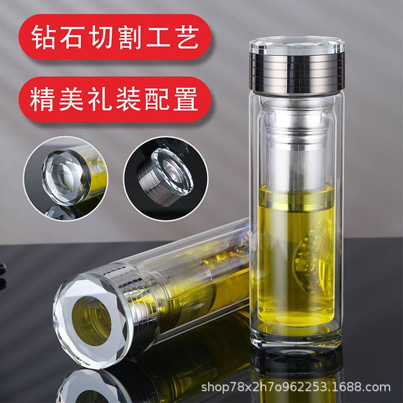 刻面钻石水晶杯盖子圆形密封防漏通用双层玻璃泡茶水杯配件单卖