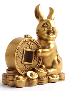 金钱兔摆件铜兔饰品玉兔