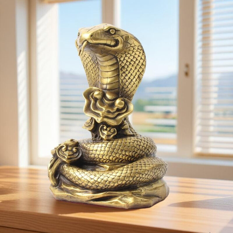 玄友 黄铜眼镜蛇铜蛇摆件吉祥物金属12生肖蛇形金蛇饰品