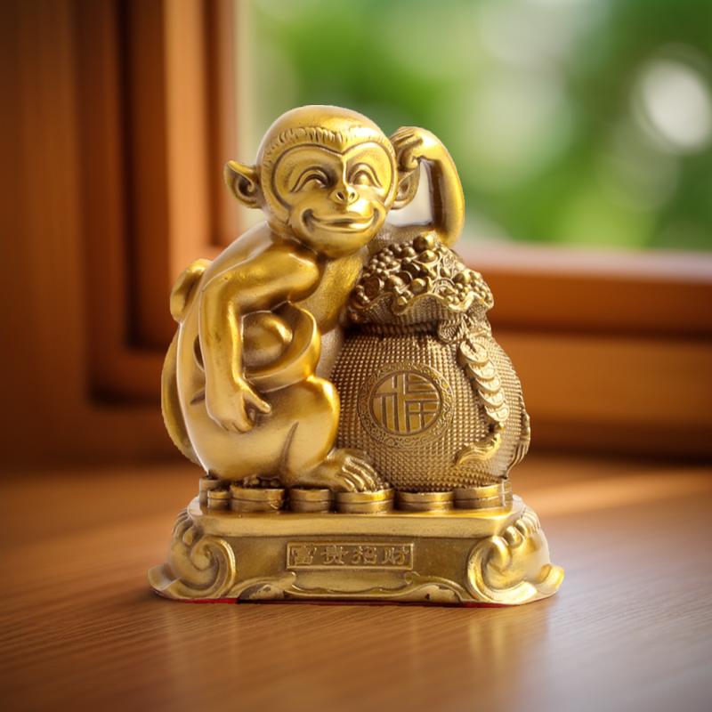 玄友 铜猴子摆件金猴吉祥物属猴金属工艺品十二生肖猴形客厅饰品