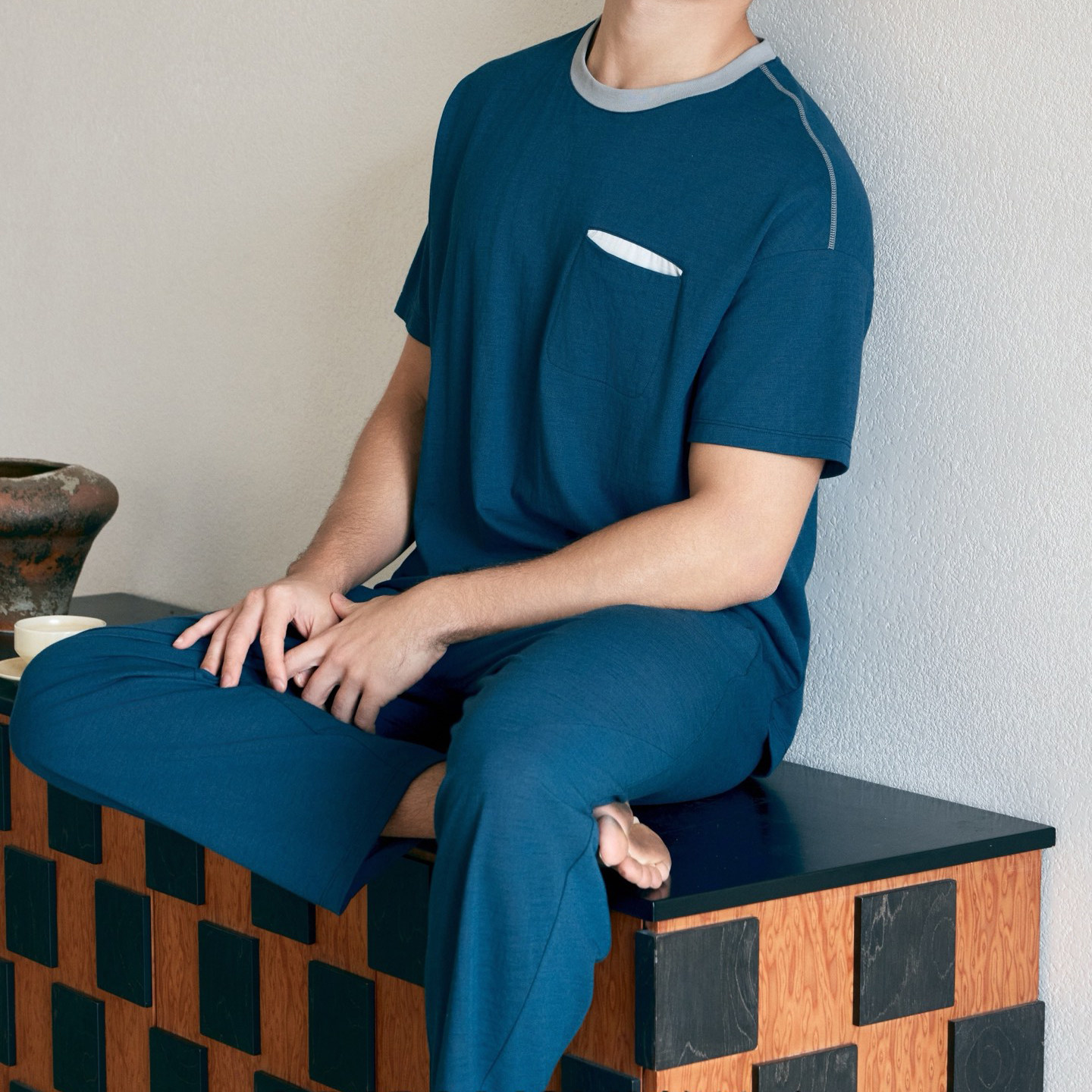 郁Y53509凡诗春夏季男士圆领短袖家居服套装休闲长裤睡衣可外穿