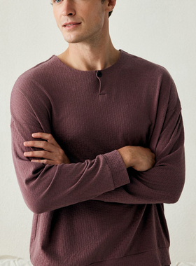 郁52708凡诗52707新男士秋薄绒套头长袖家居服套装休闲提花睡衣