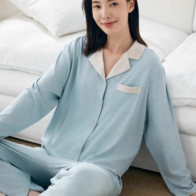 郁Y凡52102诗正品女秋冬翻领开衫家居服套装提花休闲亲肤舒适睡衣