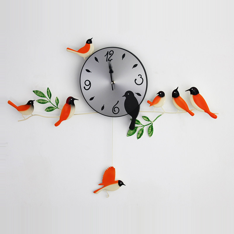 时尚个性现代挂钟客厅 福特斯鸟剪小鸟摇摆挂钟 创意铁艺钟表
