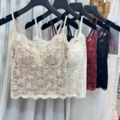 秋冬蕾丝性感聚拢吊带内衣带胸垫修身 打底纯欲磨毛背心文胸6100