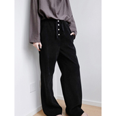 yans 女垂顺舒适显瘦休闲长裤 定制 灯芯绒高腰抽绳阔腿裤