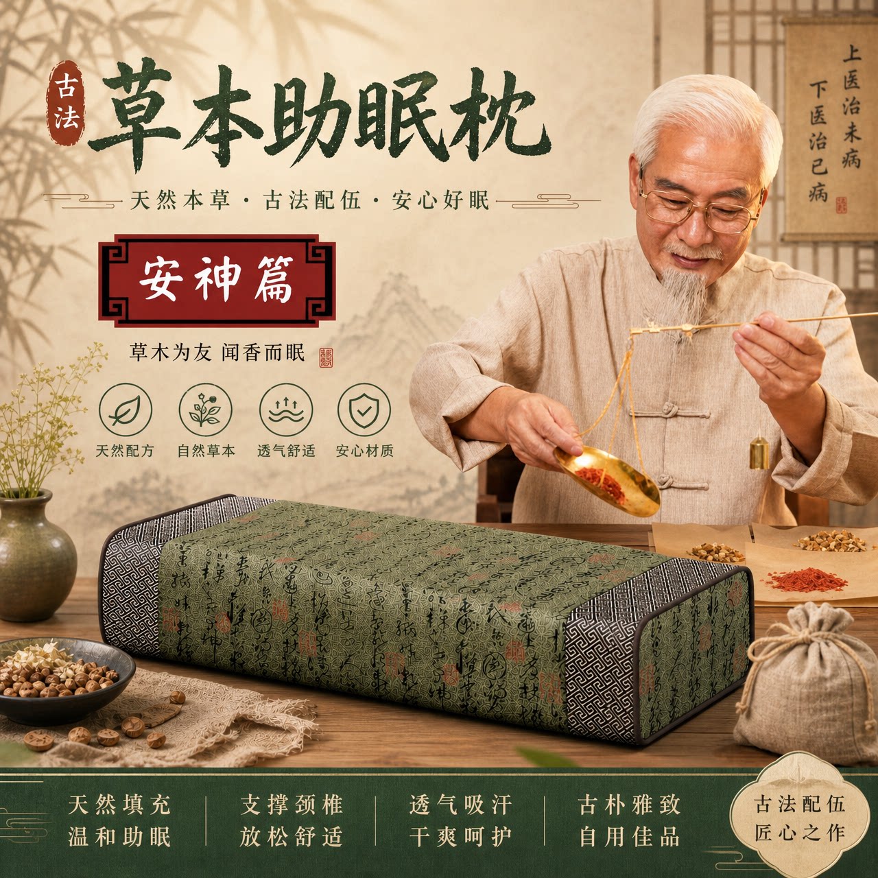 深度失眠安神助睡眠决明子薰衣草中药助眠药枕护颈椎老人荞麦枕头