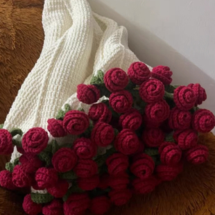 新款毛线钩针玫瑰花束花毯diy自制材料包手工钩织创意礼物送女友