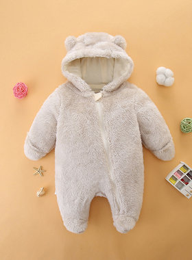 婴儿衣服秋冬季宝宝毛毛连体衣连帽外套可爱超萌哈衣包手包脚爬服