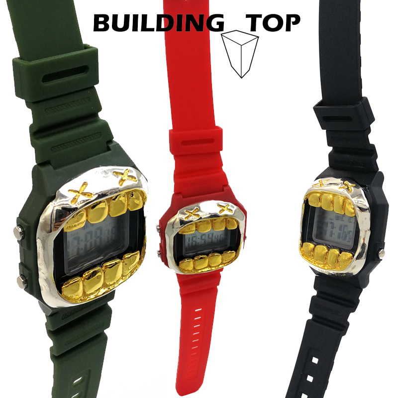 BUILDING TOP潮流恶搞复古大金牙银镀金电子表（限量款售罄展示）