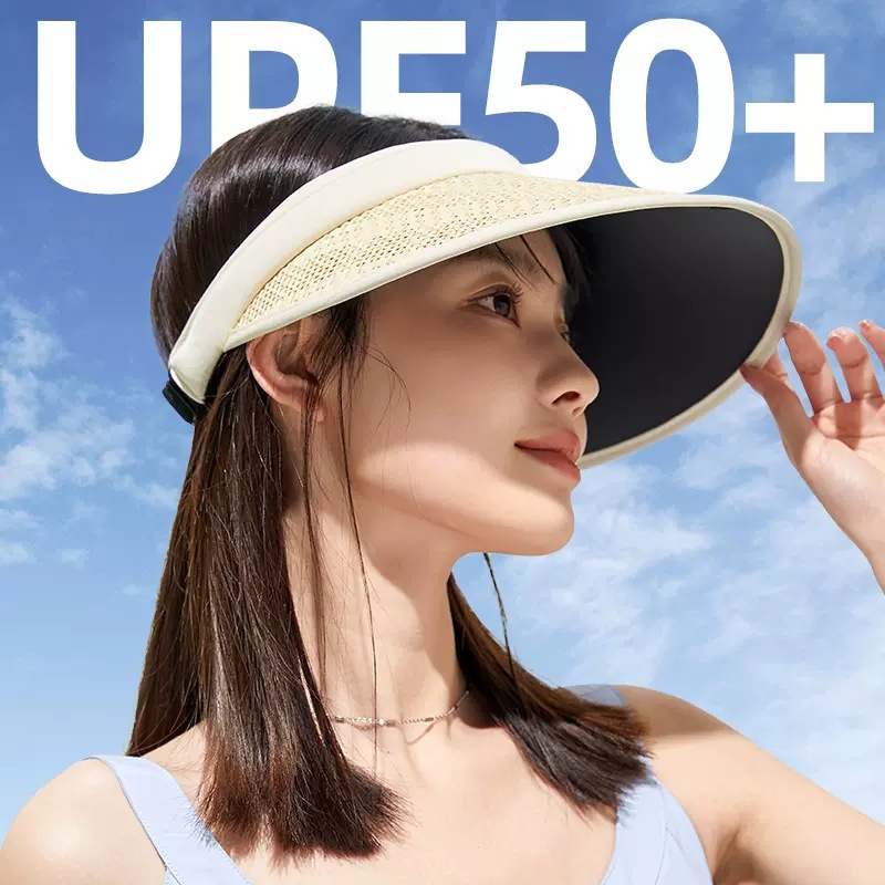 草编空顶防晒帽女遮阳帽夏季大帽檐骑车UV防紫外线遮脸太阳帽女款