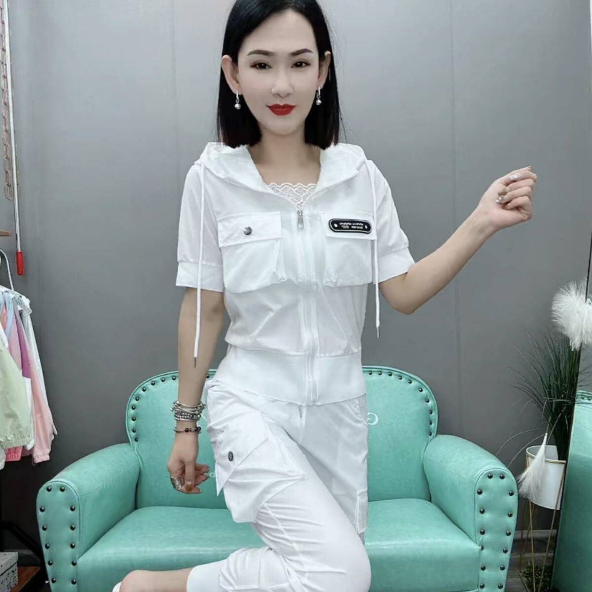 欧货糖果色套装女2025夏连帽时尚套装