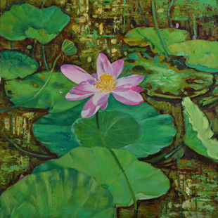 纯手绘原创花卉自制高端作品荷花装饰油画欧式客餐厅冲钻特价包邮