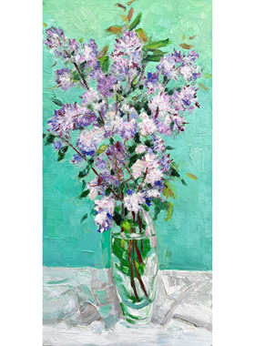 现代简约静物花鸟油画紫丁香花束