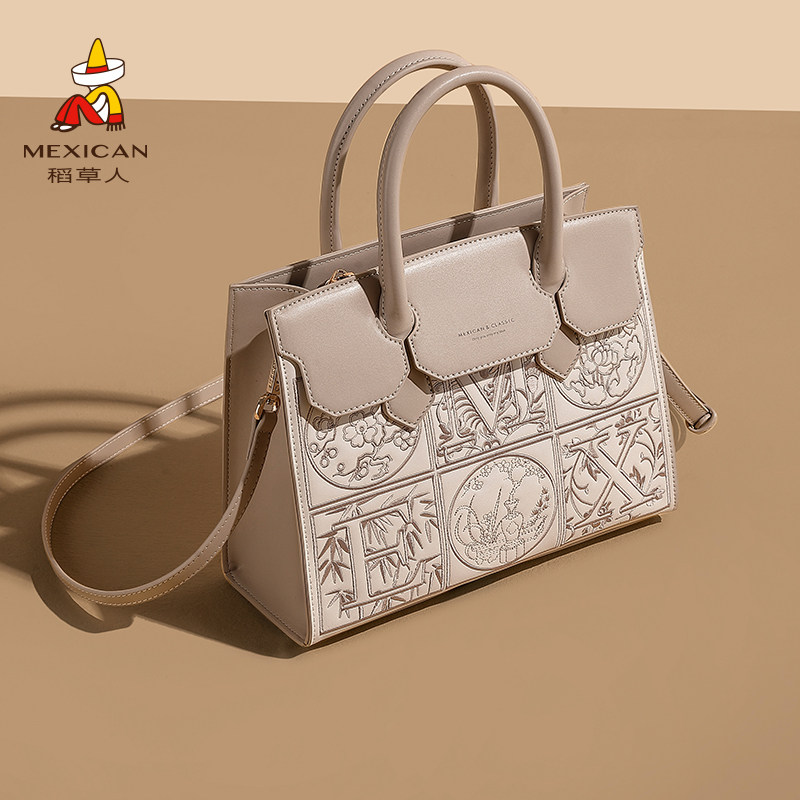 稻草人女式2025新款妈妈包大气时尚中年女士手提包大容量刺绣包包