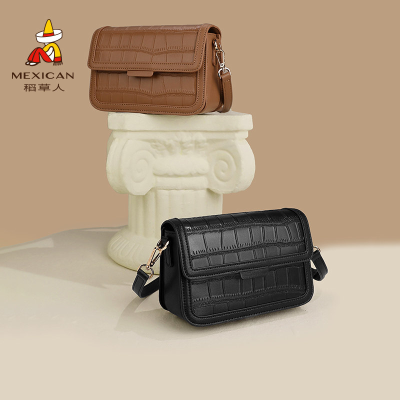 稻草人包包女新款牛皮时尚小众小方包真皮百搭通勤女款斜挎包女包