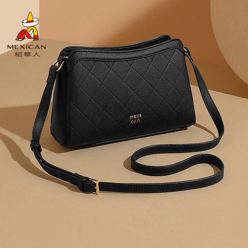 稻草人包包菱格休闲单肩斜挎包2026新款潮百搭时尚单肩女士小方包