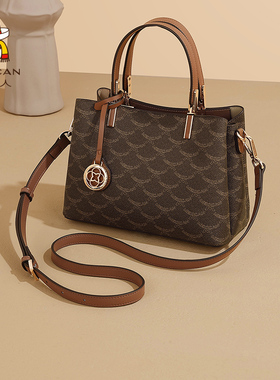 稻草人包包女士新款撞色休闲中年手提包小众妈妈包百搭简约斜挎包