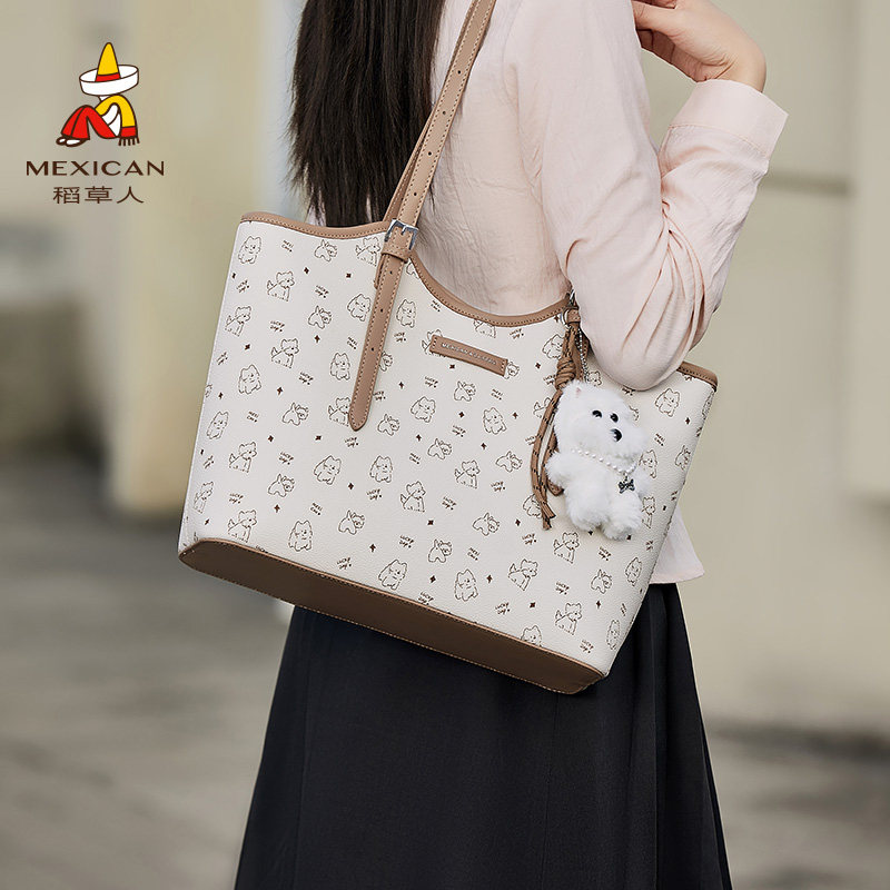 稻草人包包女2025新款可爱大容量托特包时尚印花单肩包质感手提包