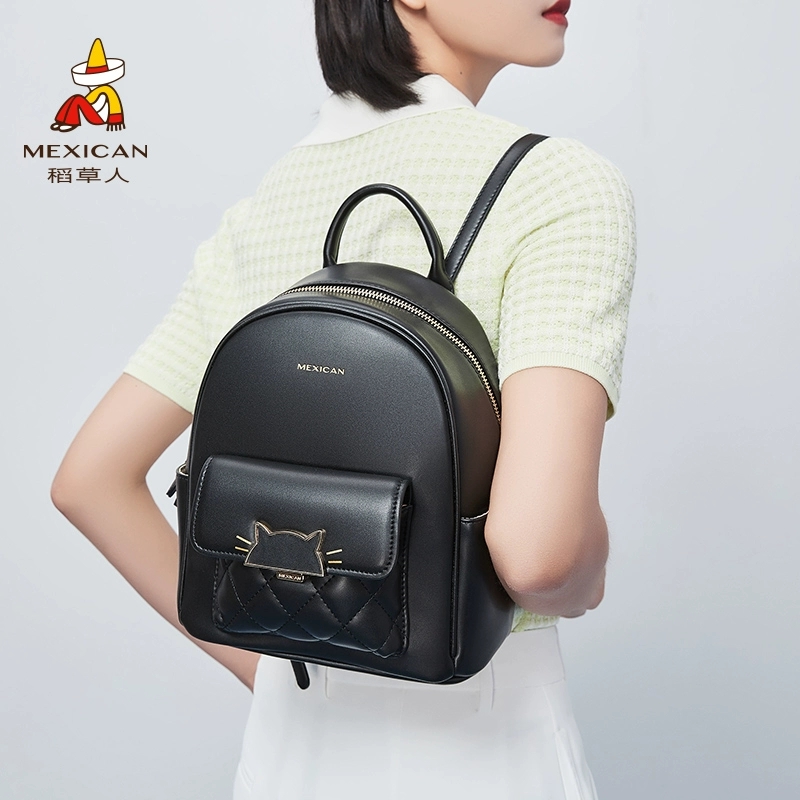 稻草人双肩包女高级感通勤品牌百搭旅行小众可爱猫咪休闲书包背包