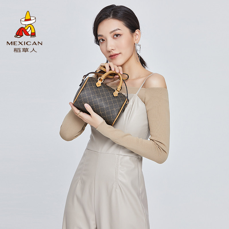 稻草人女士包2022新款潮流复古手提包ins网红洋气撞色单肩斜挎包