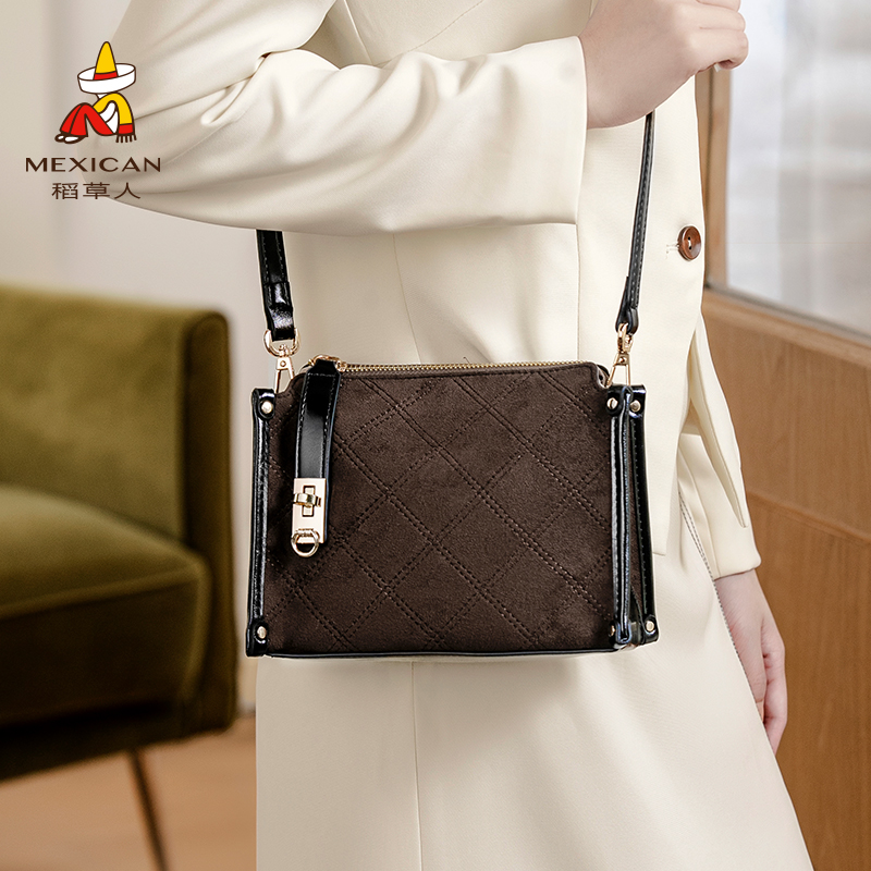 稻草人秋冬菱格包百搭通勤手提包