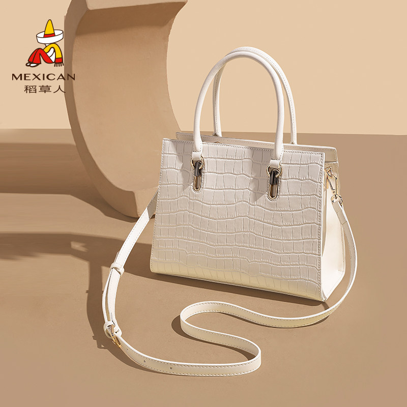 稻草人包包女士夏季新款时尚鳄鱼纹手提包妈妈包礼物大容量斜挎包