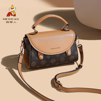 稻草人时尚撞色通勤单肩斜挎包