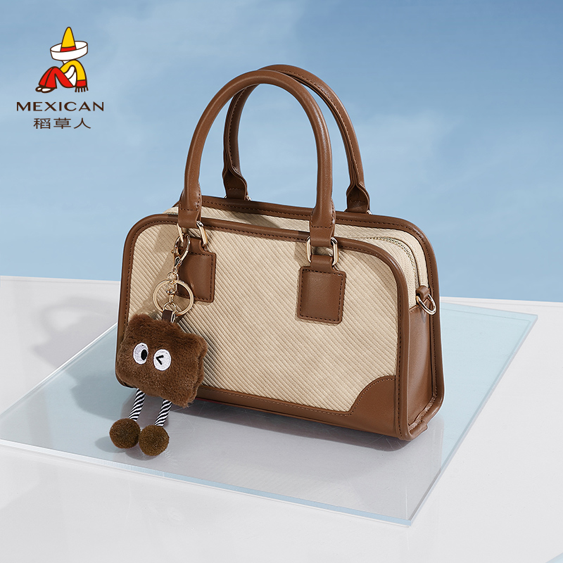 稻草人包包女士2024新款单肩包时尚斜挎包休闲波士顿包简约手提包