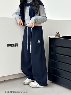 库卡图2025冬季新款女童一体绒裤儿童宽松裤子中大童阔腿裤