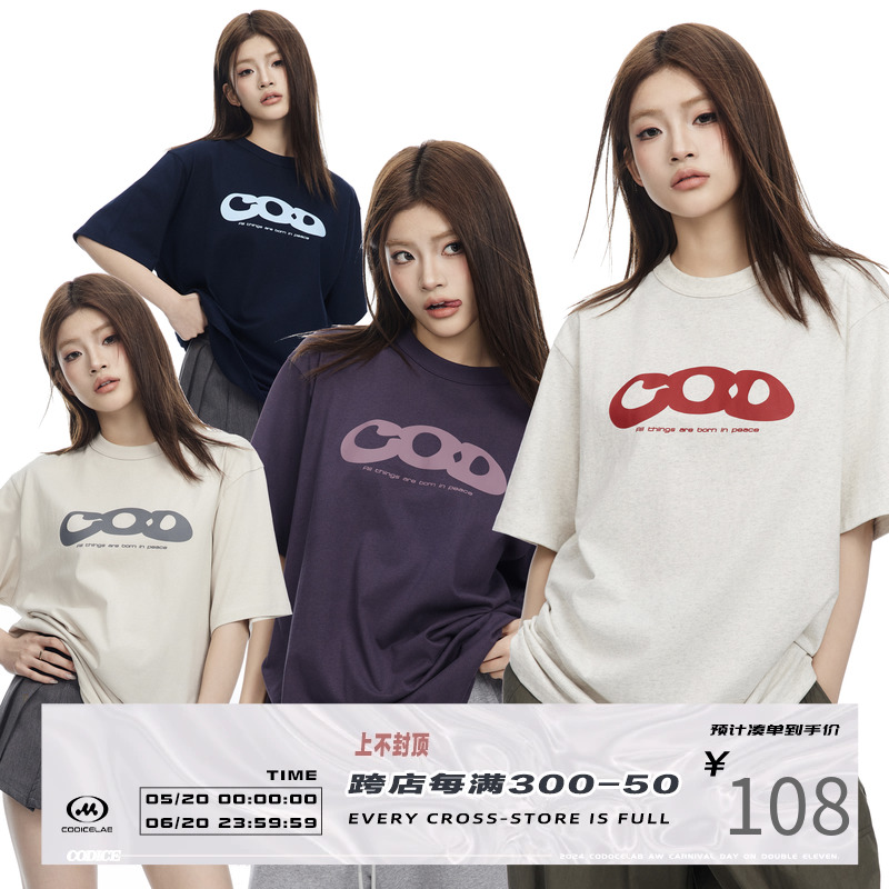 CODICE 24/SS COD字母印花LOGO宽松基础款T恤圆领夏季情侣短袖