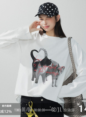 CODICE LAB 复古可爱幻影猫咪印花卫衣长袖宽松舒适显瘦上衣女秋