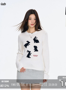 CODICE 24/AW 兔子水貂毛圆领短款毛衣正肩针织慵懒修身上衣