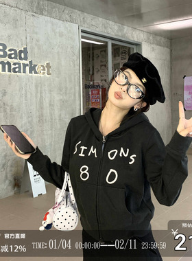 CODICE 24/AW 80发泡标语修身连帽卫衣女秋冬新款运动开衫外套