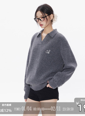 CODICE LAB圈圈纱V领毛衣秋冬季新款复古显瘦宽松保暖打底上衣