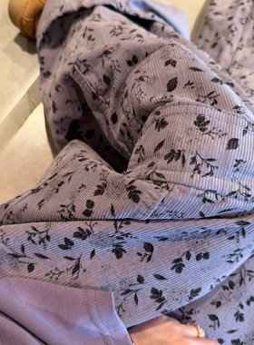 【BORAKOO】紫色碎花条绒工装裤