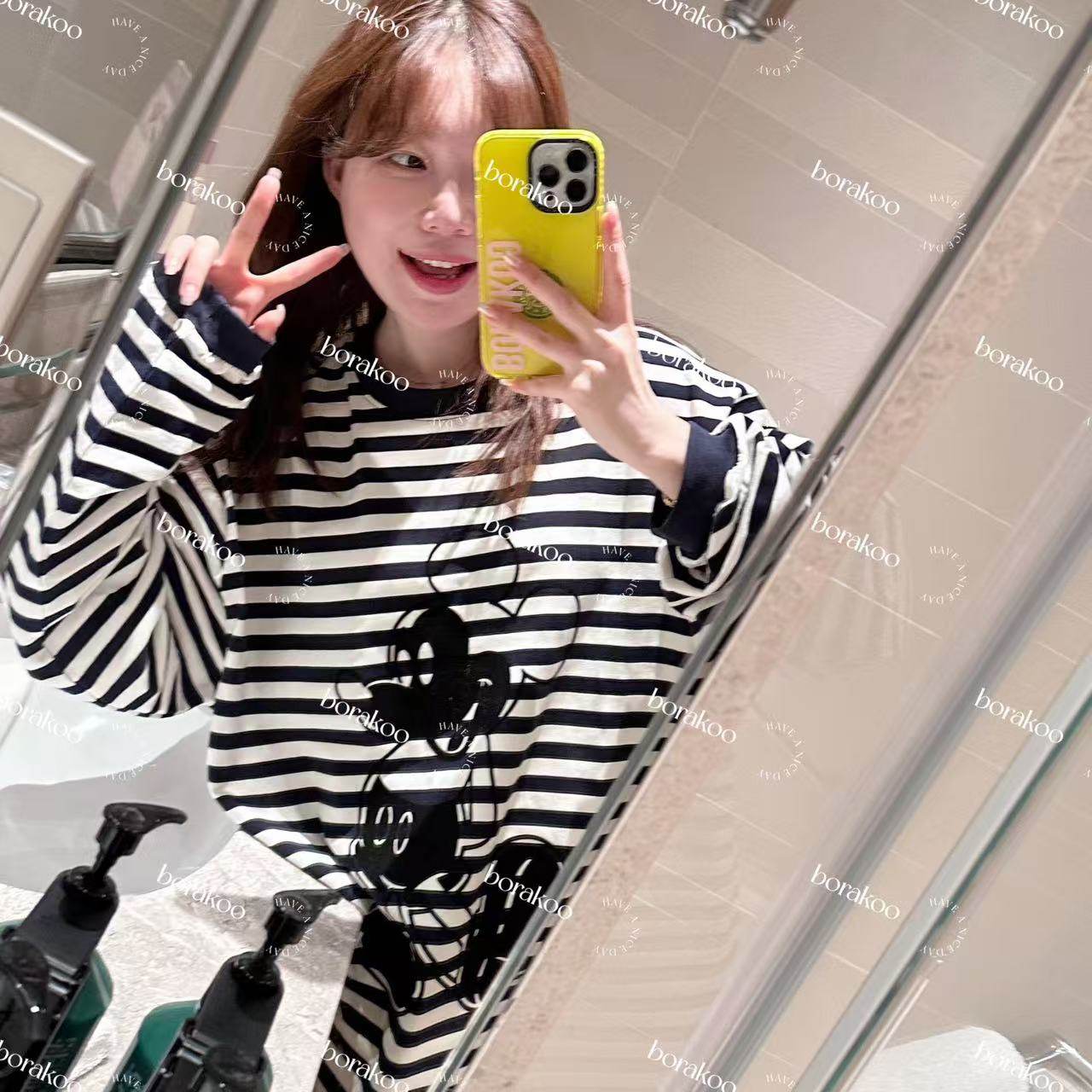 【BORAKOO】条纹植绒米奇长袖圆领T,女装/女士精品,T恤,淘宝优惠券,粉丝福利购,淘宝优惠卷