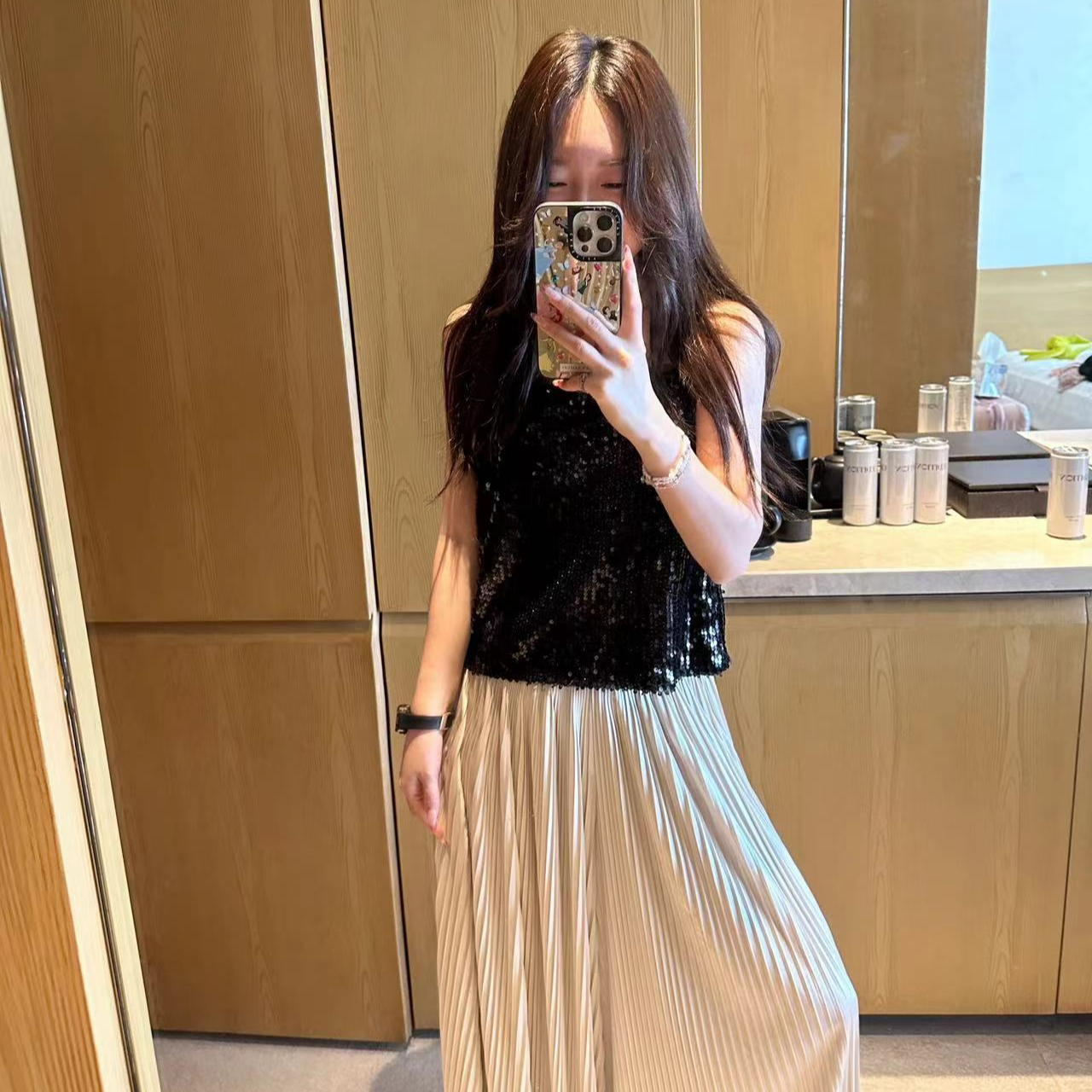 【现货】韩国 波拉家东大门高级定制夏 香槟风琴折裙裤