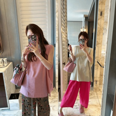 【BORAKOO】粉/绿两色麻麻毛边无袖上衣