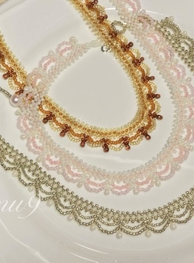 复古宫廷甜美蕾丝花边串珠手工渐变粉美拉德百搭颈链项链饰品定制