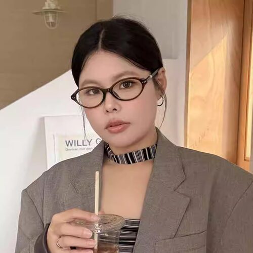 【橙子家】复古猫眼加宽显脸小眼镜女素颜近视镜片韩系珍珠平光镜