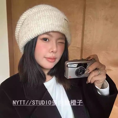 【橙子家】54-64大头围水母版针织帽显脸小弹力护耳保暖毛线帽