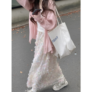 粉色半身裙 WASEI水冰冰 甜美温柔风彩色花瓣裙女2025夏季 新款