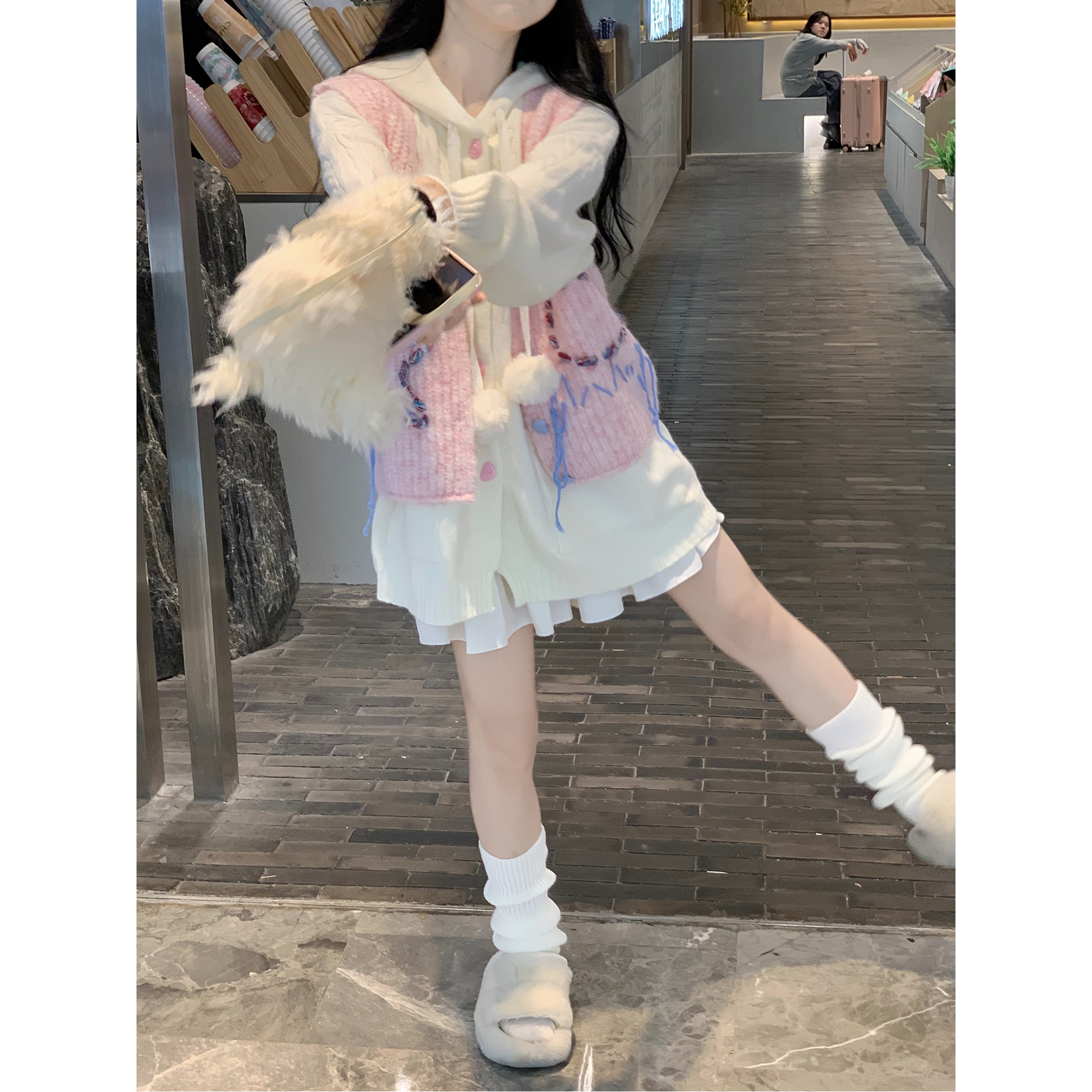 WASEI水冰冰甜美连帽毛衣外套
