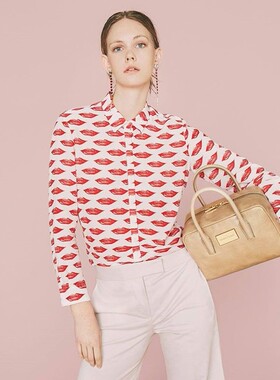 潮牌Bimba y Lola百搭新款裸色头层荔枝纹牛皮二用波士顿包原780