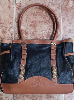 年终巨献美奢商旅GHURKA藏蓝色软面鹿皮拼接植鞣牛皮多用途大肩包