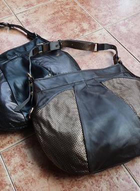 瑕特：Sondra Roberts New York头层光面小羊皮圆饼形大肩包双色